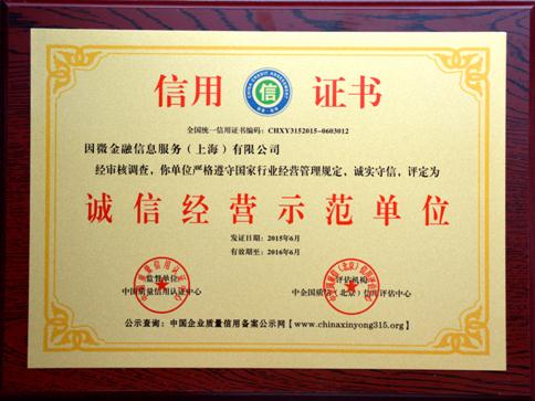 新融網(wǎng)榮膺誠(chéng)信經(jīng)營(yíng)示范單位，企業(yè)信用評(píng)估獲權(quán)威認(rèn)可